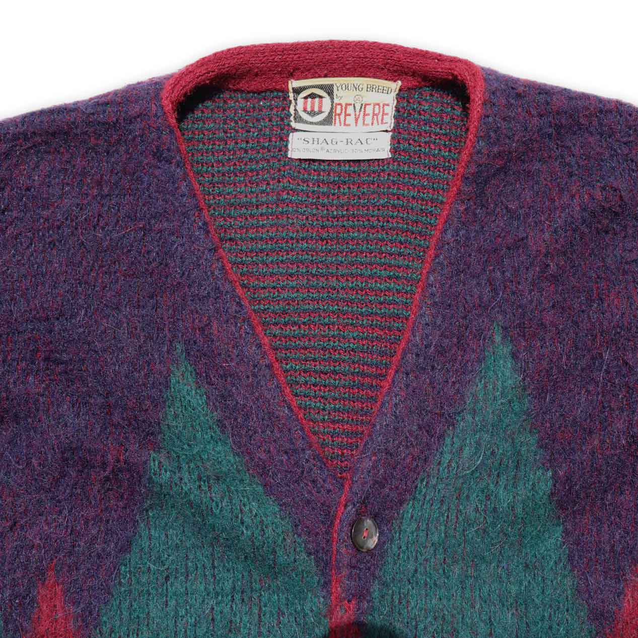 POST JUNK / 60's REVERE アーガイル柄 モヘアカーディガン [XL]