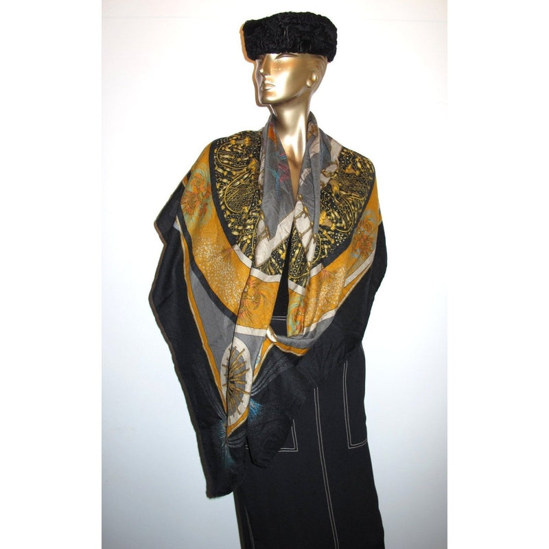 Hermes 1987 Black/Grey Feux D'artifice First Issue Cashmere Shawl