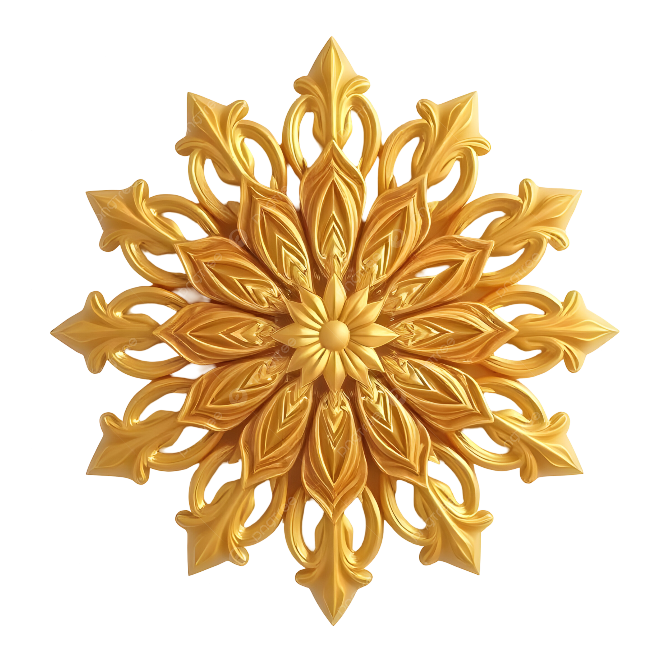 装飾用の金色のマンダラ飾りイラスト素材透過、PNGフリー画像