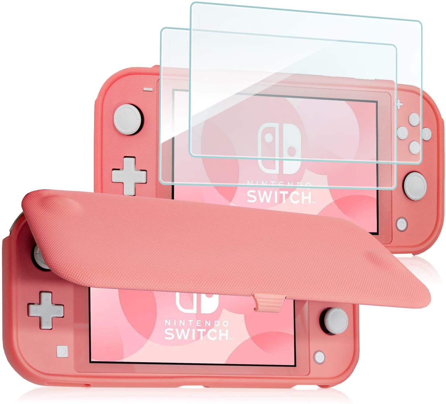 Nintendo Switch Lite Flip Cover Case with 2 Pack Tempered Glass
