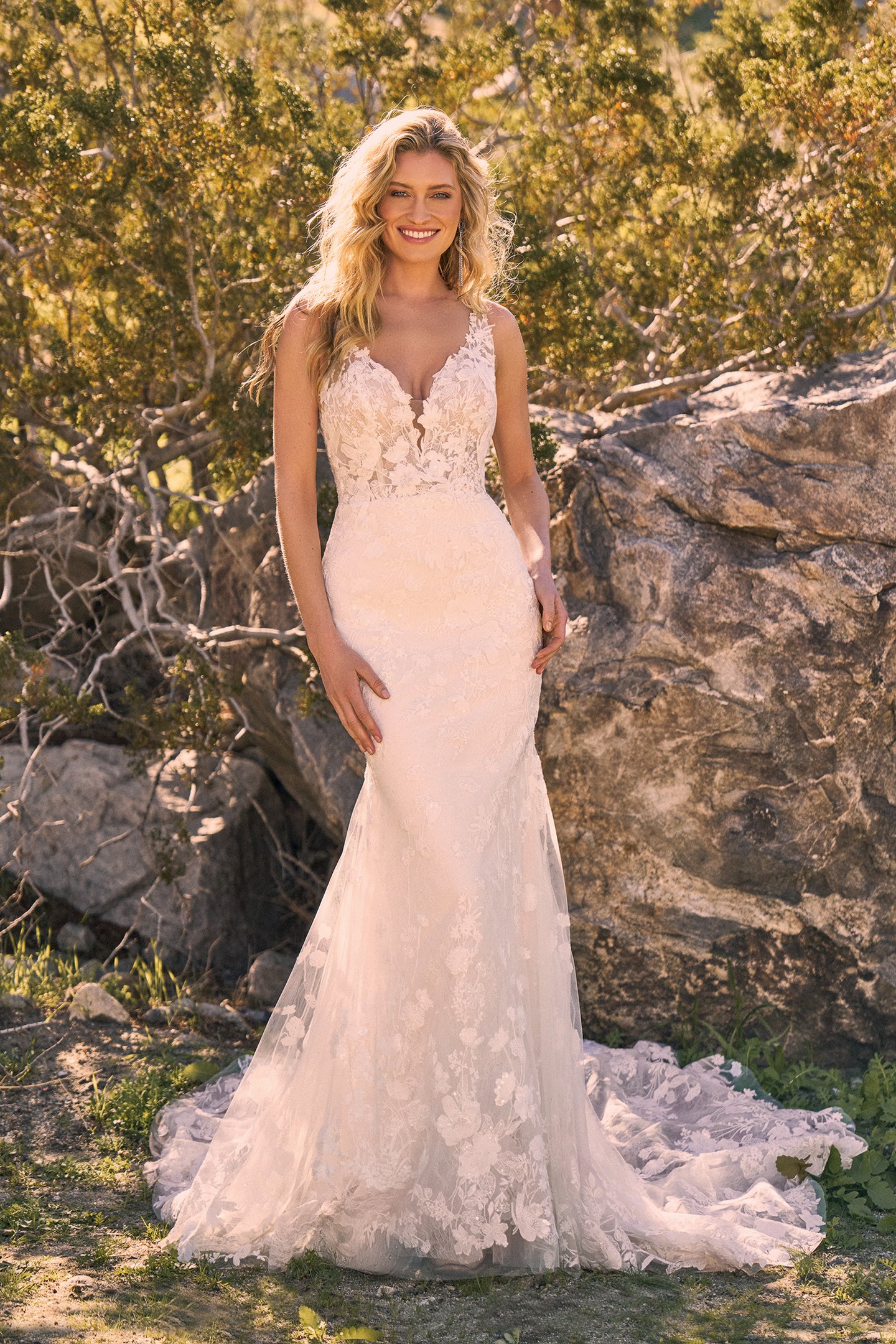 66320: Lace Fit and Flare with Plunging V-Neckline and Low Scoop