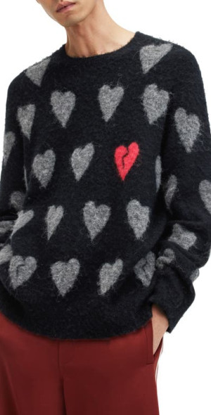 AllSaints - Amore Heart Crewneck Sweater in Black/Grey at