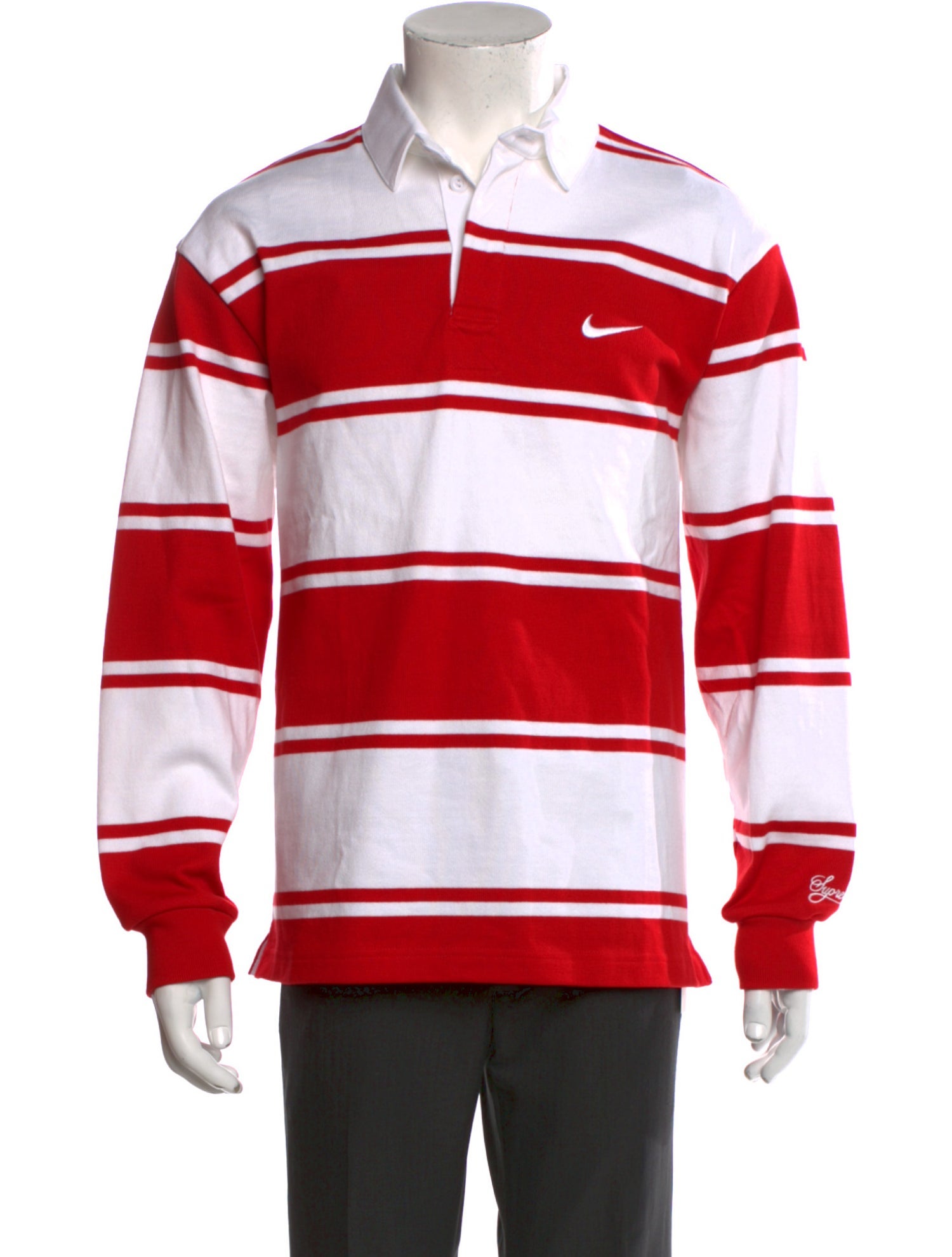 Supreme x Nike 2025 Stripe Rugby Shirt w/ Tags - Red Casual Shirts