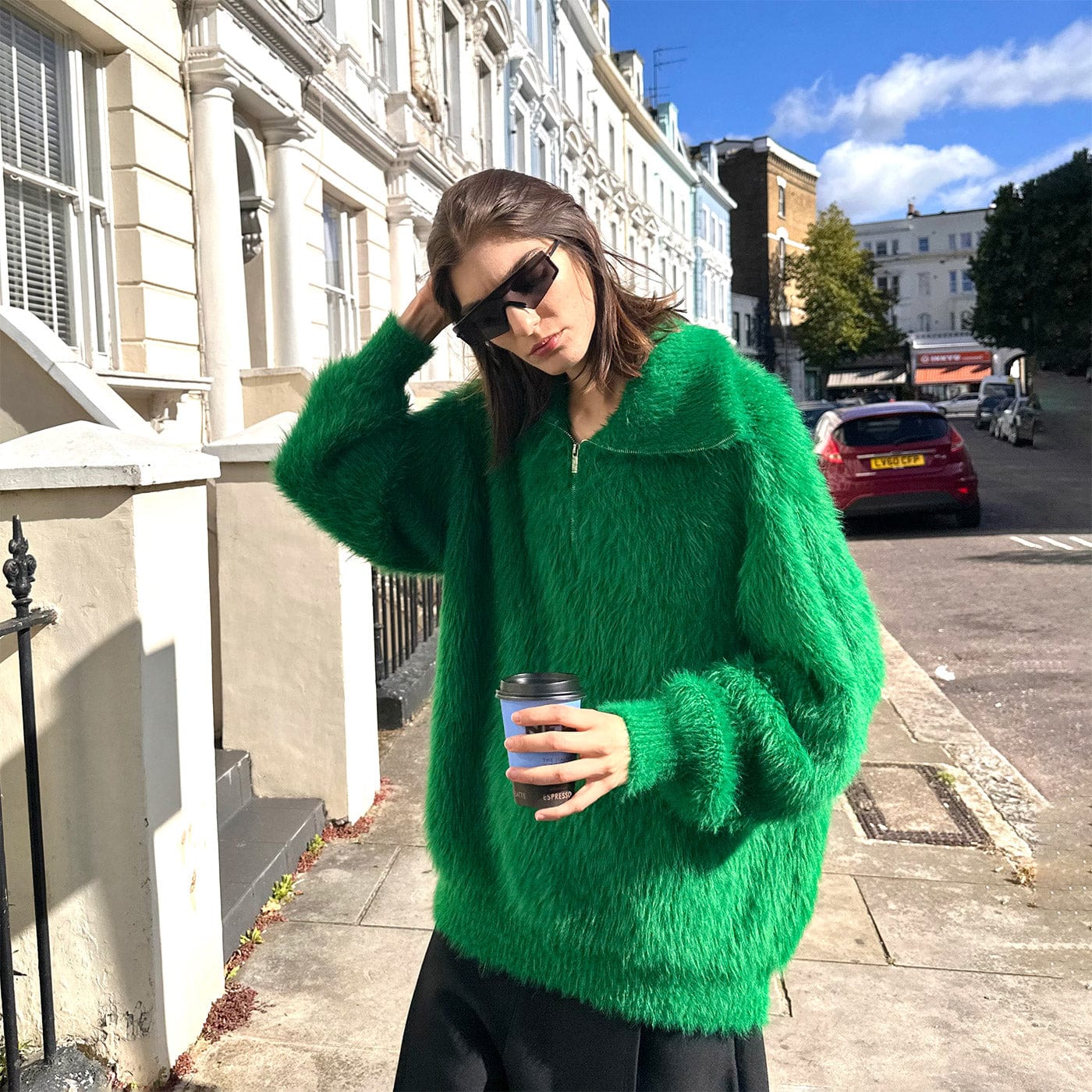 SOURPLUM Faux Fur Half Zip Sweater Avocado