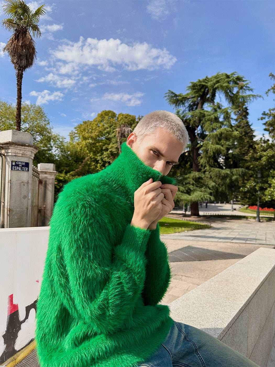 SOURPLUM Faux Fur Half Zip Sweater Avocado