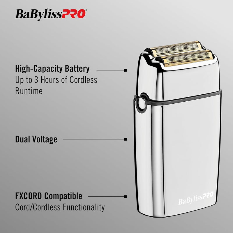 BaBylissPRO Foil FX02 Cordless Chrome Metal Double Foil Shaver (FXFS2)