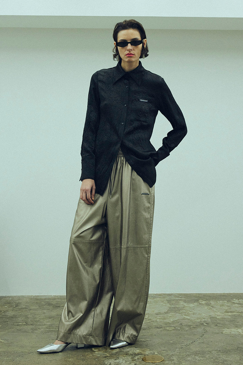 Synthetic Leather Voluminous Wide Pants