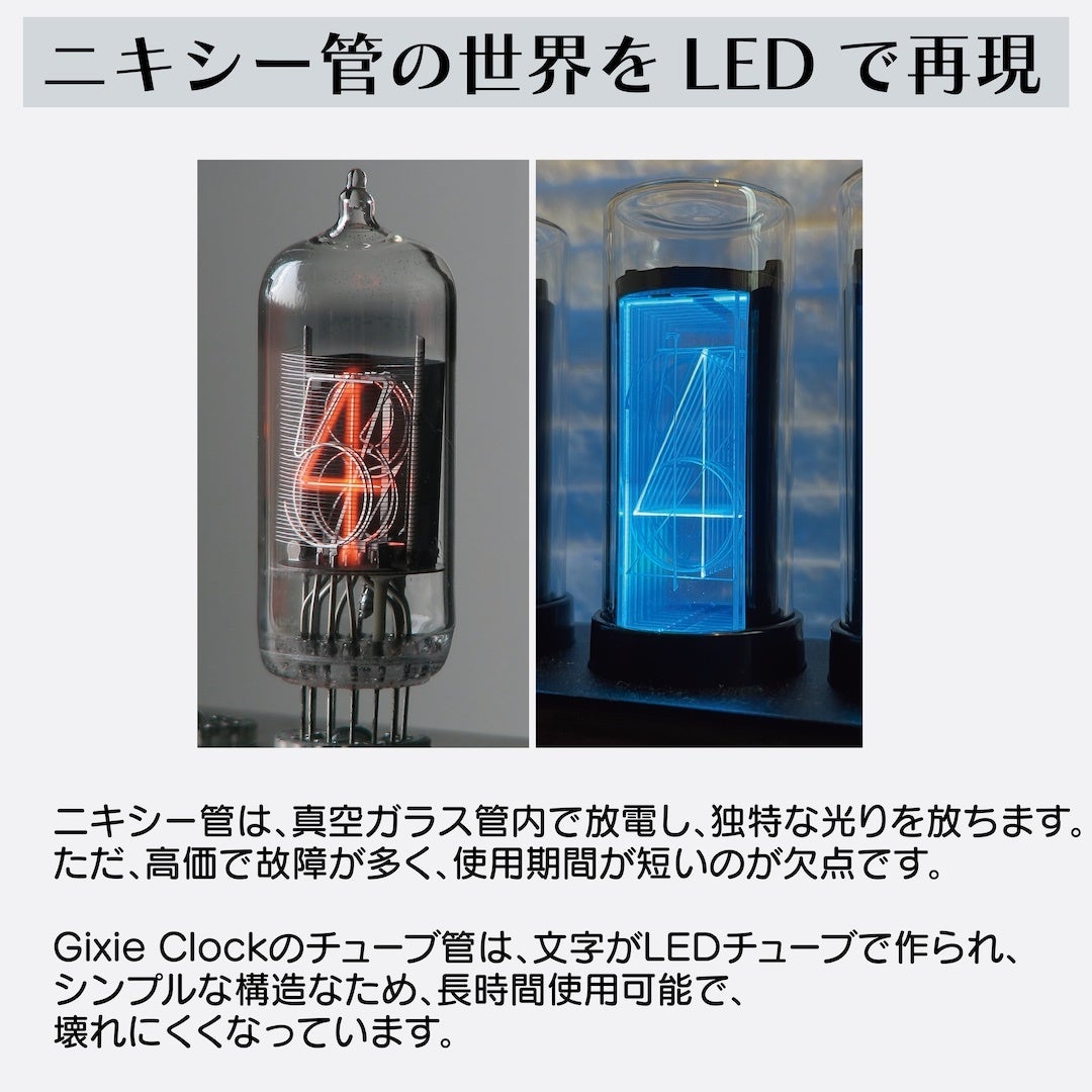 スマホで簡単操作可能】 LEDで再現 1600万色のニキシー管風時計
