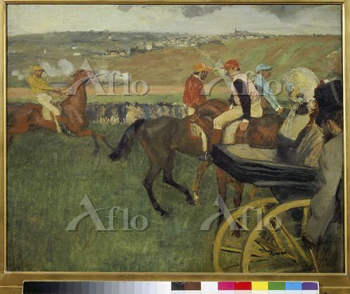 ドガ 「競馬場 1台の馬車とアマチュア騎手たち」 [954215]のアート作品