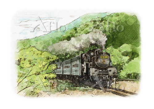 水彩画 蒸気機関車 [105190068]のイラスト素材 - アフロ