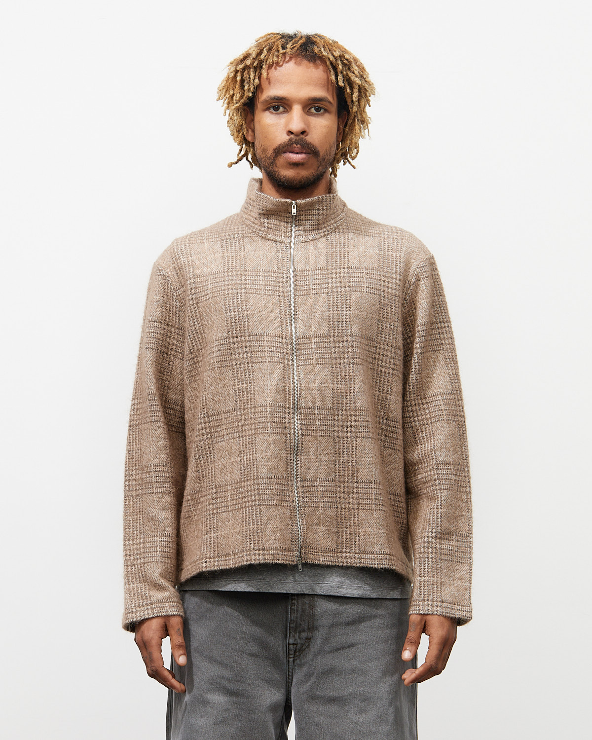 Our Legacy Shrunken Fullzip Polo Beige Hound Check | PRGRSS Store