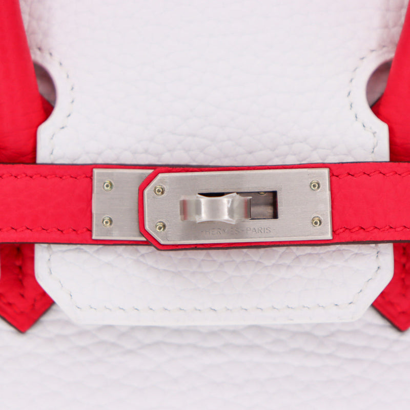 Hermès 25cm Birkin HSS White/Rose Extreme Clemence Leather Brushed