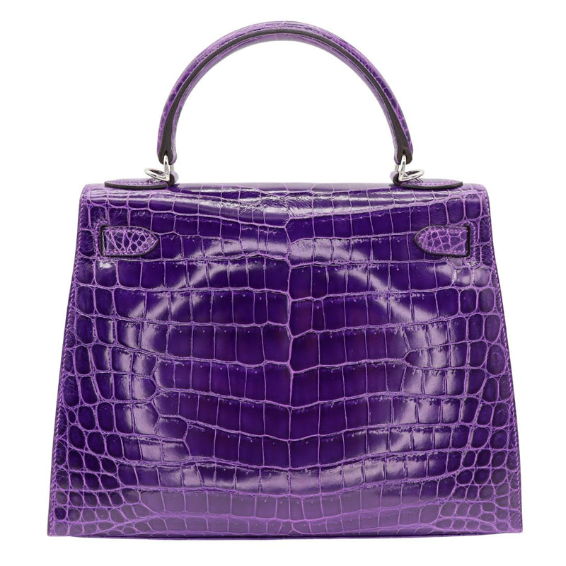 Hermès 28cm Kelly Sellier Ultraviolet Shiny Niloticus Crocodile