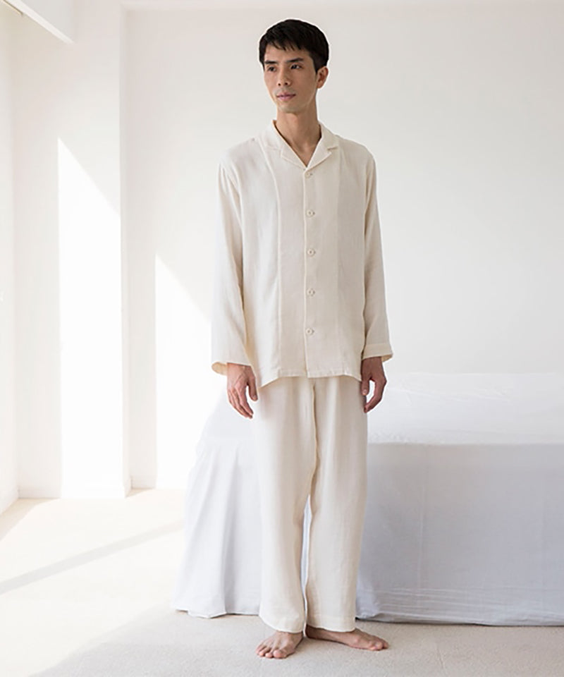 綾ダブルガーゼ メンズ前開きパジャマ / オーガニックコットン – PRISTINE