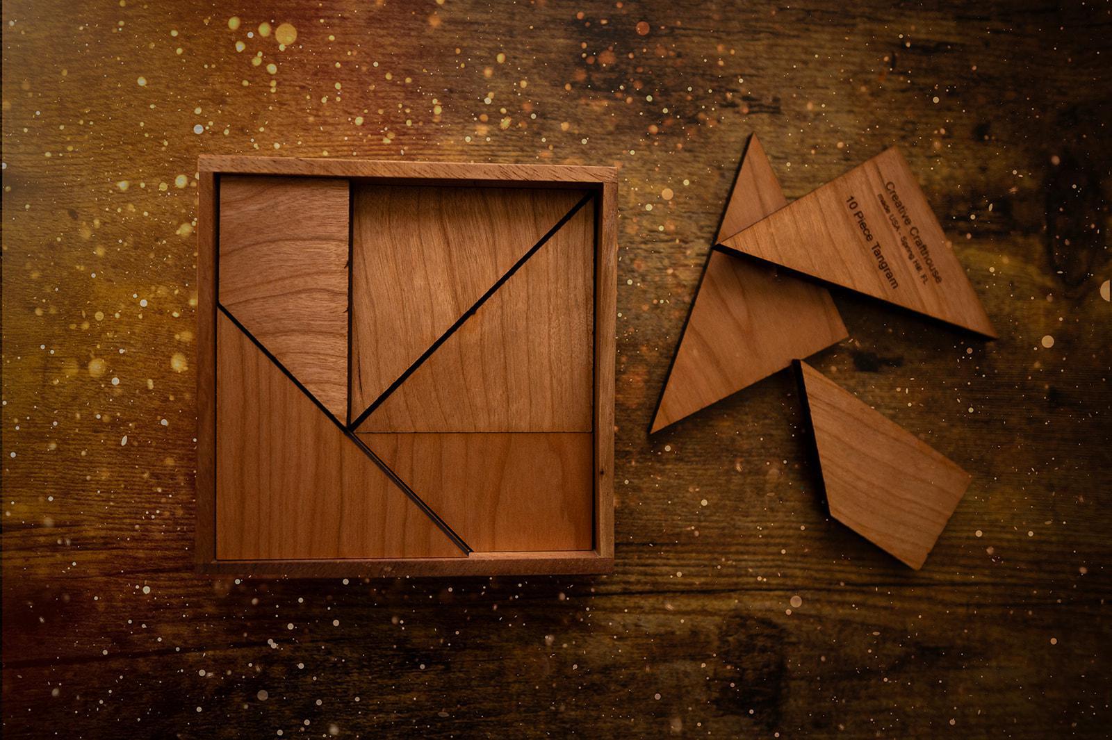 Tangram 10 piece with box & cover - will make 190 shapes – Puzzled