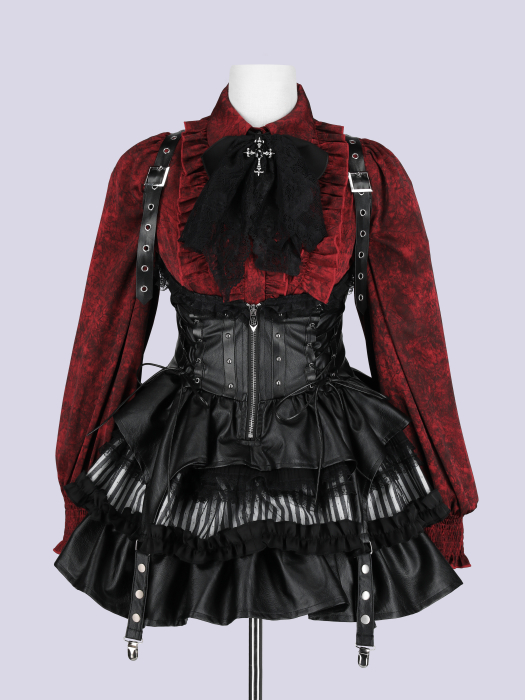 IMVAL / Lace Frill Leather Dress [STRIPE] - QOOZA