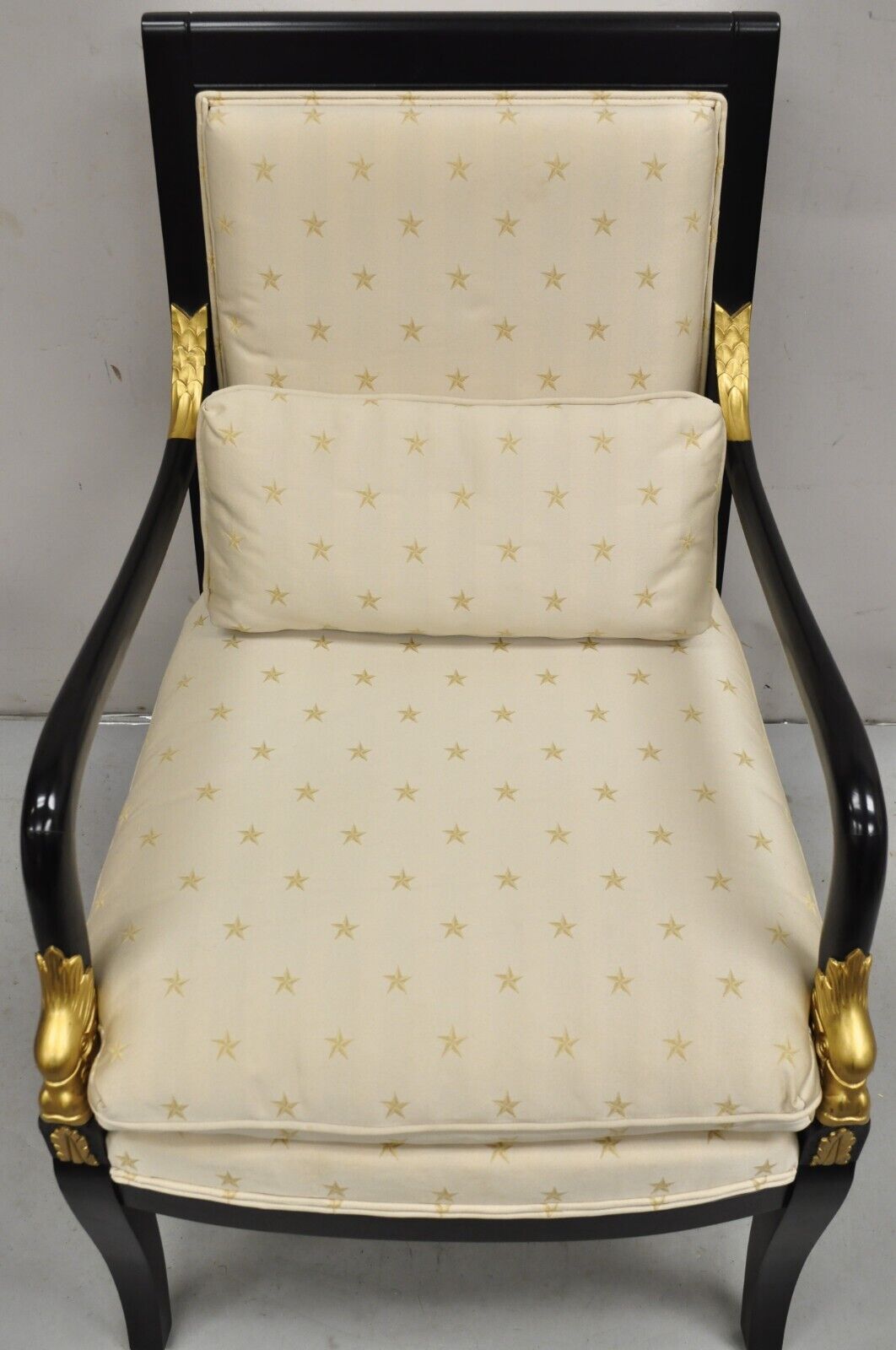 Ethan Allen French Empire Style Black Lacquer Gold Dolphin