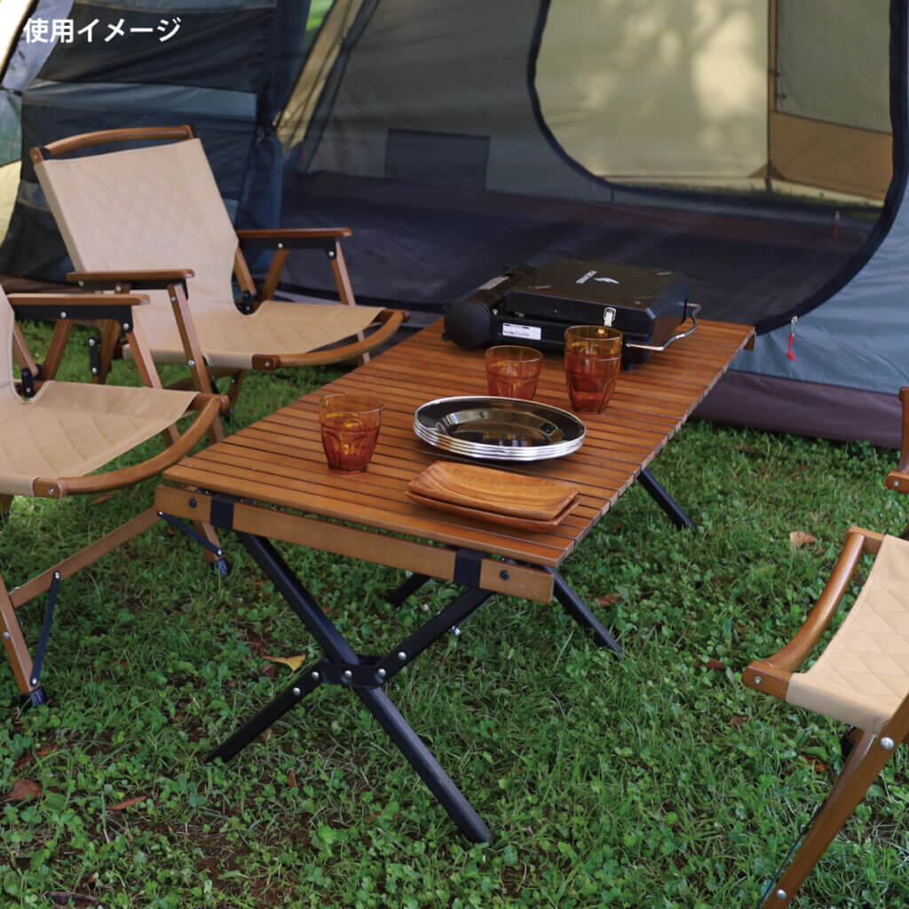 X脚 スリムウッドロールローテーブル 120×50cm ｜商品｜QUICKCAMP