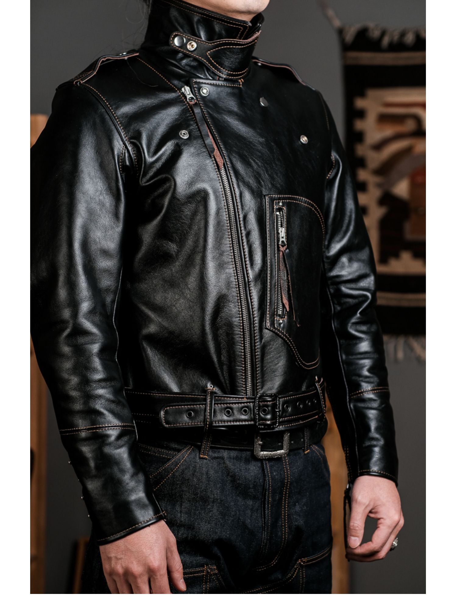 上品なスタッズ使い☆ヴィンテージ50s復刻 Dポケット カーフレザー