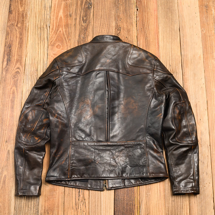 △植物タンニン鞣し茶芯ホースハイドレザー シングルライダース