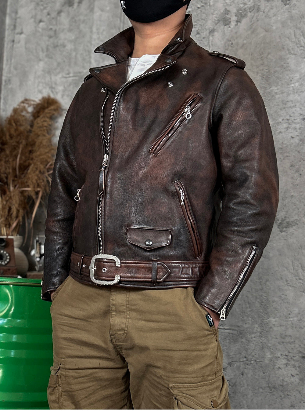 ヴィンテージ50s復刻 茶芯ステアハイドレザー ダブルライダース