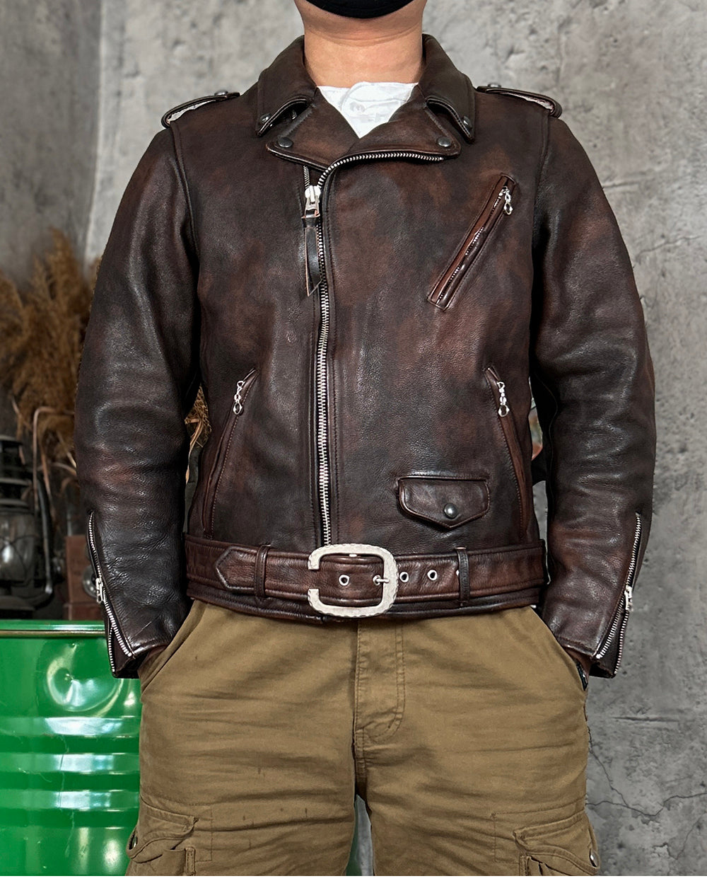 ヴィンテージ50s復刻 茶芯ステアハイドレザー ダブルライダース