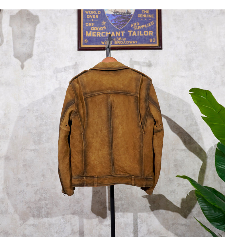スウェードレザー エポレット付きダブルライダースジャケットS～4XL