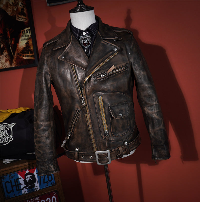 ◇50's復刻 絶妙なヴィンテージ加工茶芯カウハイドレザー ダブル