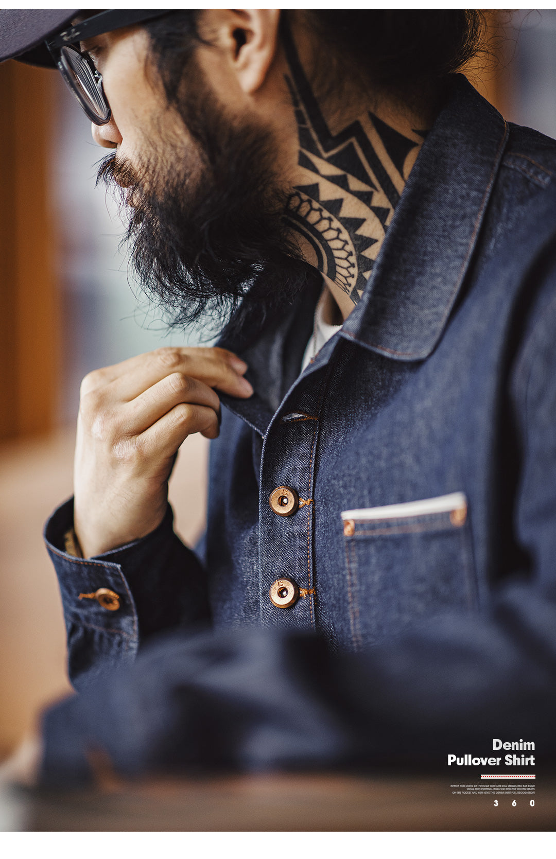 ☆ヴィンテージ復刻セルビッチデニムプルオーバーシャツ☆S～2XL