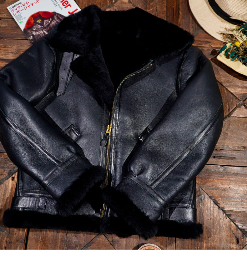 ☆オーストラリア産ムートン オールブラック B-3フライトジャケット☆S