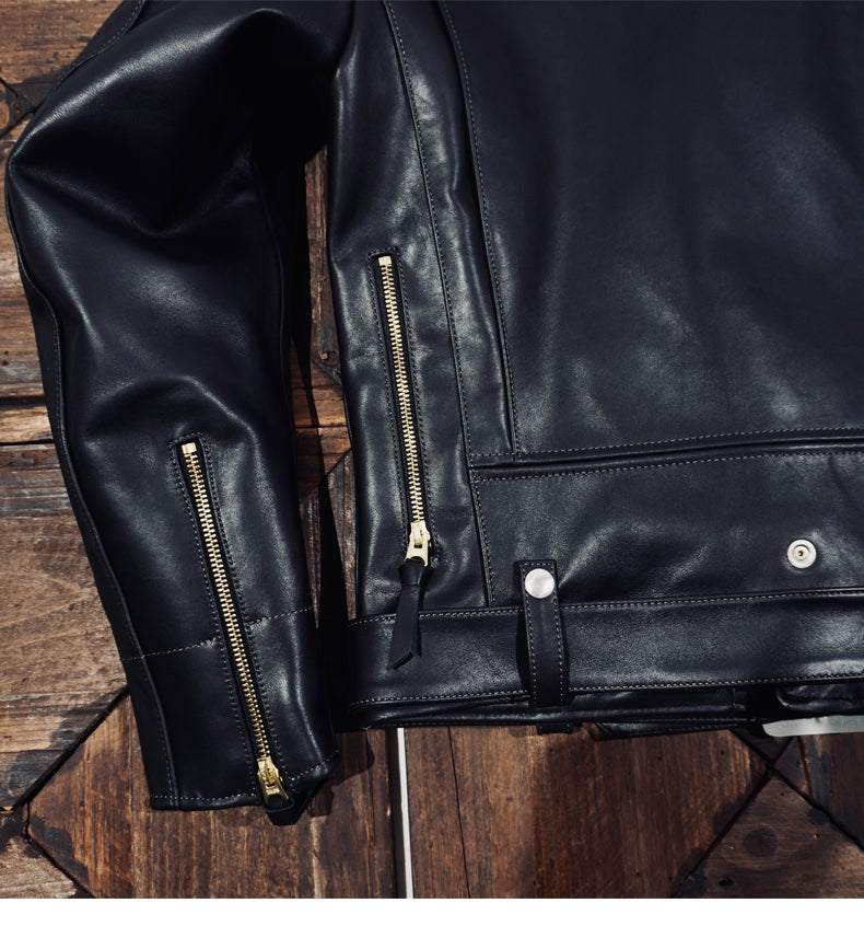 イタリア製カウレザー使用 Dポケ ダブルライダースジャケットS～4XL