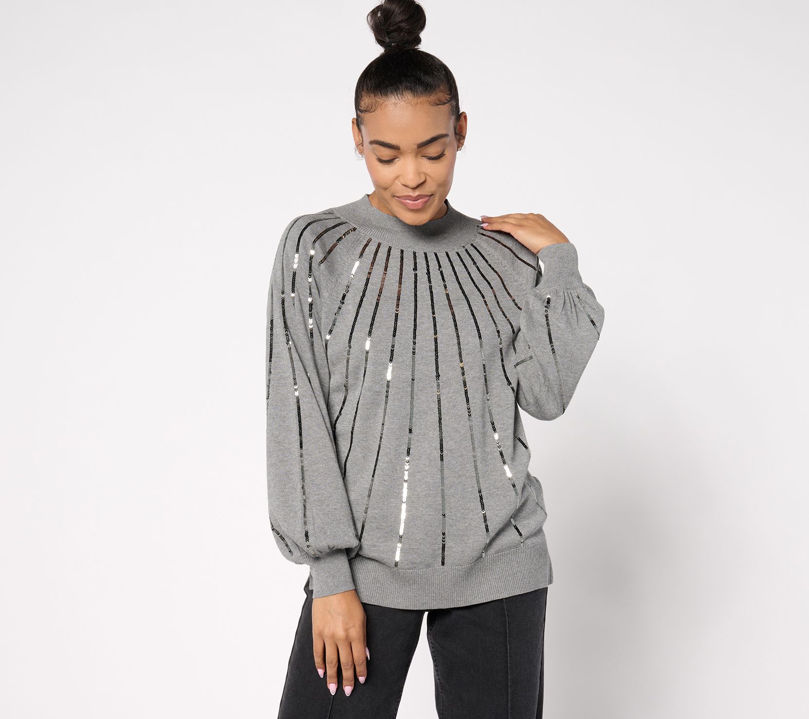 Jingle Belles by Kim Gravel Star Burst Sequin Glam Mock Sweater