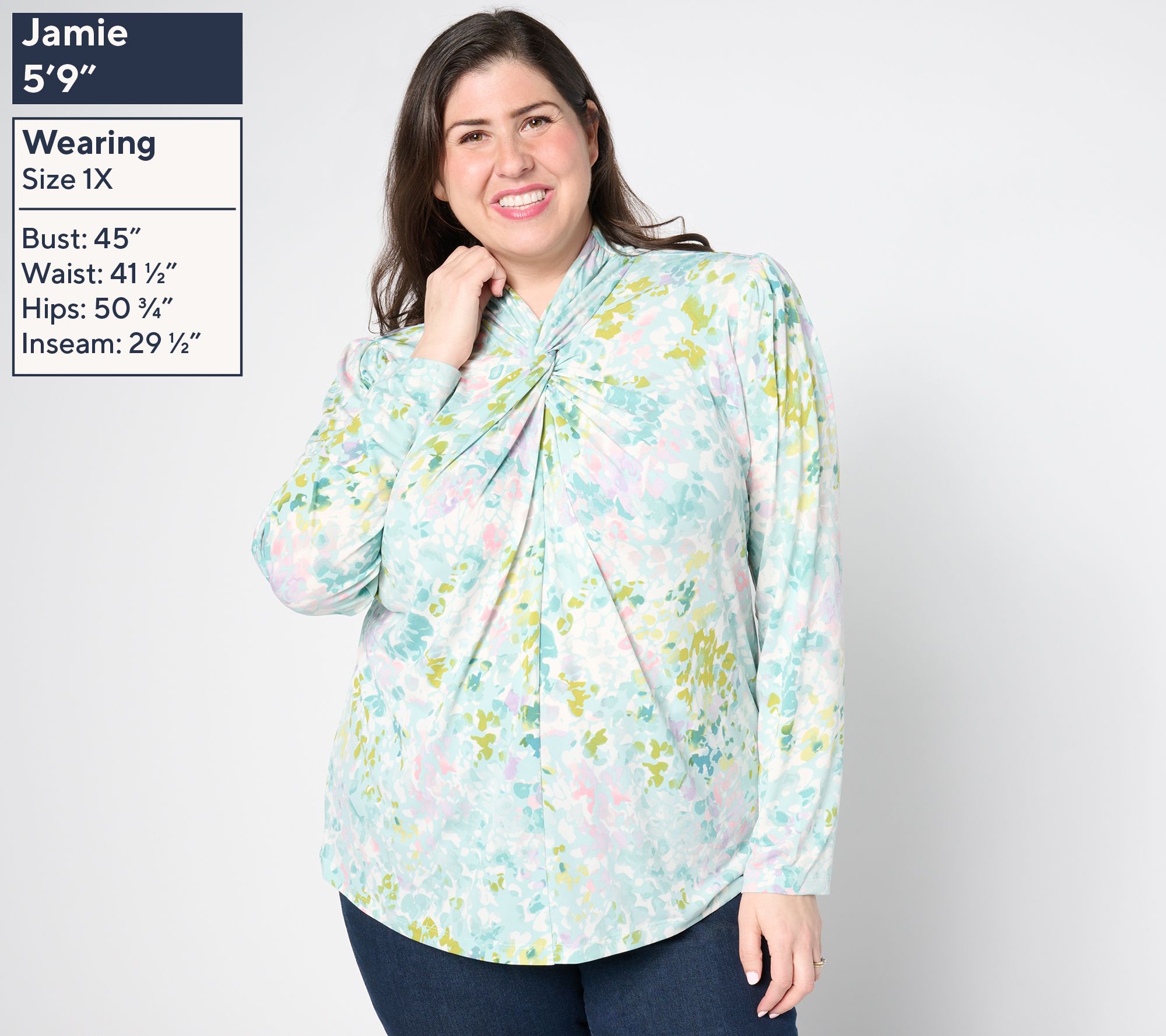 Susan Graver Printed Liquid Knit Twist Front Mock-Neck Top - QVC.com