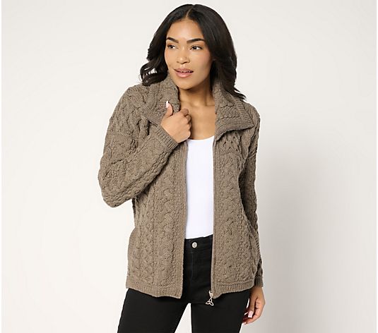 Aran Crafts Merino Wool Zip Front Cardigan - QVC.com