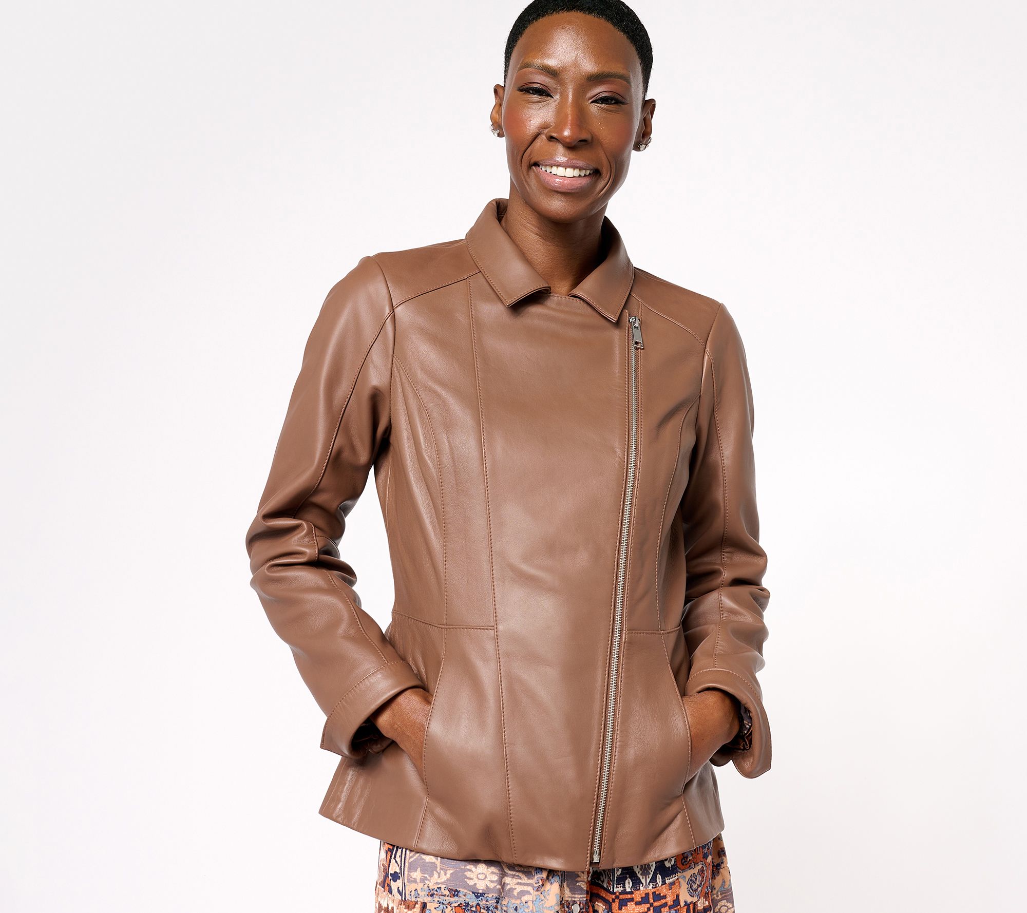 Denim & Co. Lamb Leather Moto Jacket with Pockets - QVC.com