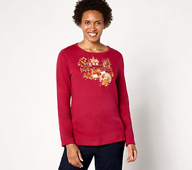 Quacker Factory Fall-eljua Embroidered Long-Sleeve Top - QVC.com