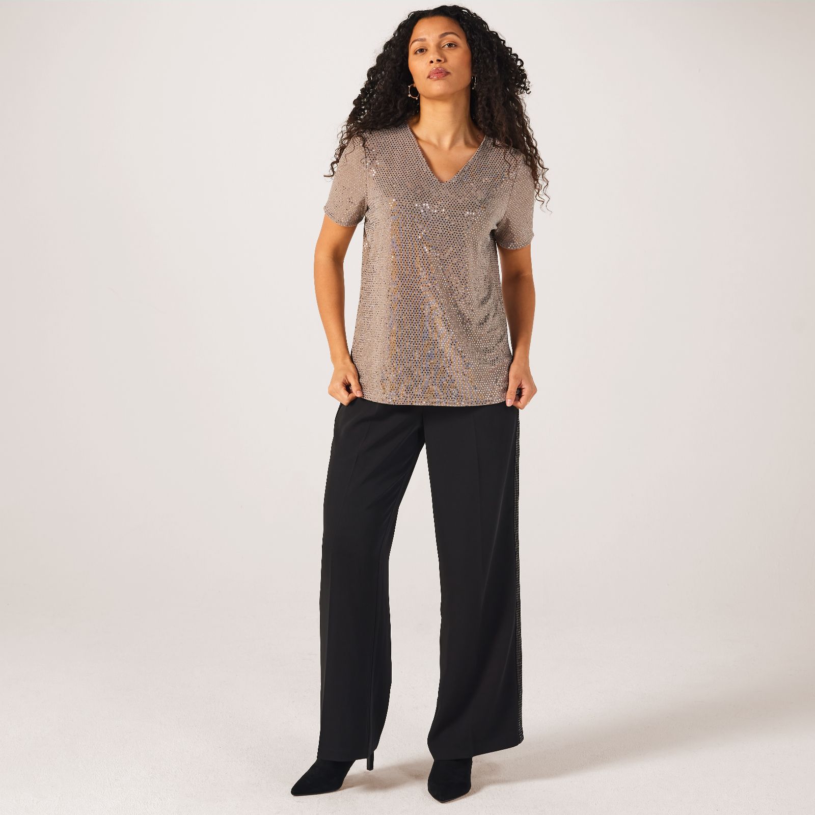 Ruth Langsford Sparkle Jersey Short Sleeve V Neck Top - QVC UK