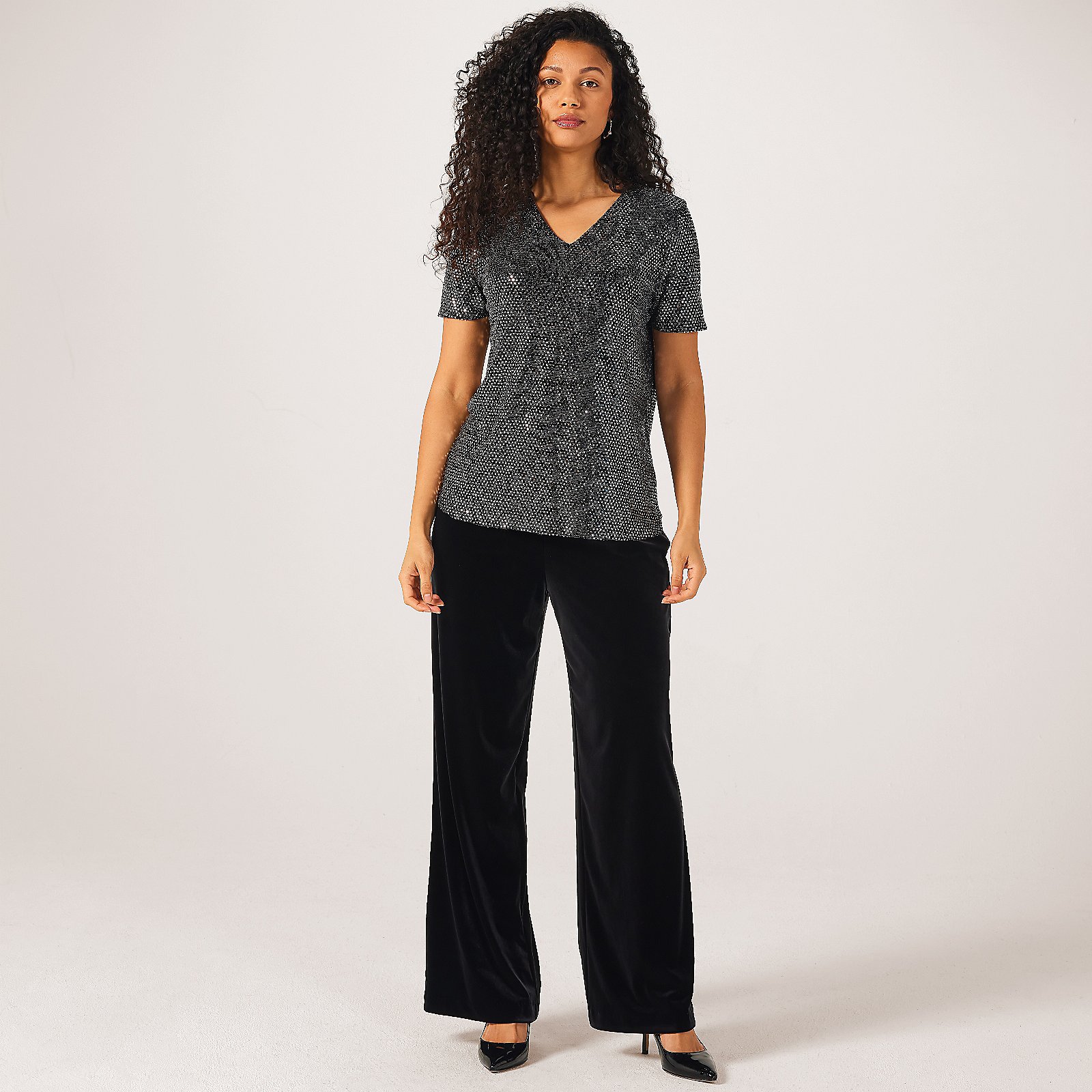 Ruth Langsford Sparkle Jersey Short Sleeve V Neck Top - QVC UK