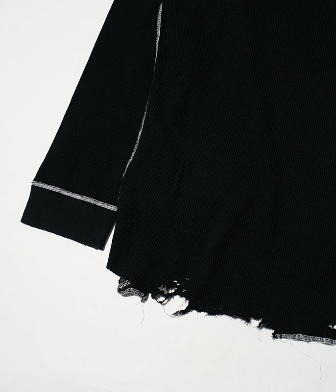 ANCELLM DAMAGE WAFFLE CREW LS T-SHIRT [BLACK] - Fresh Service