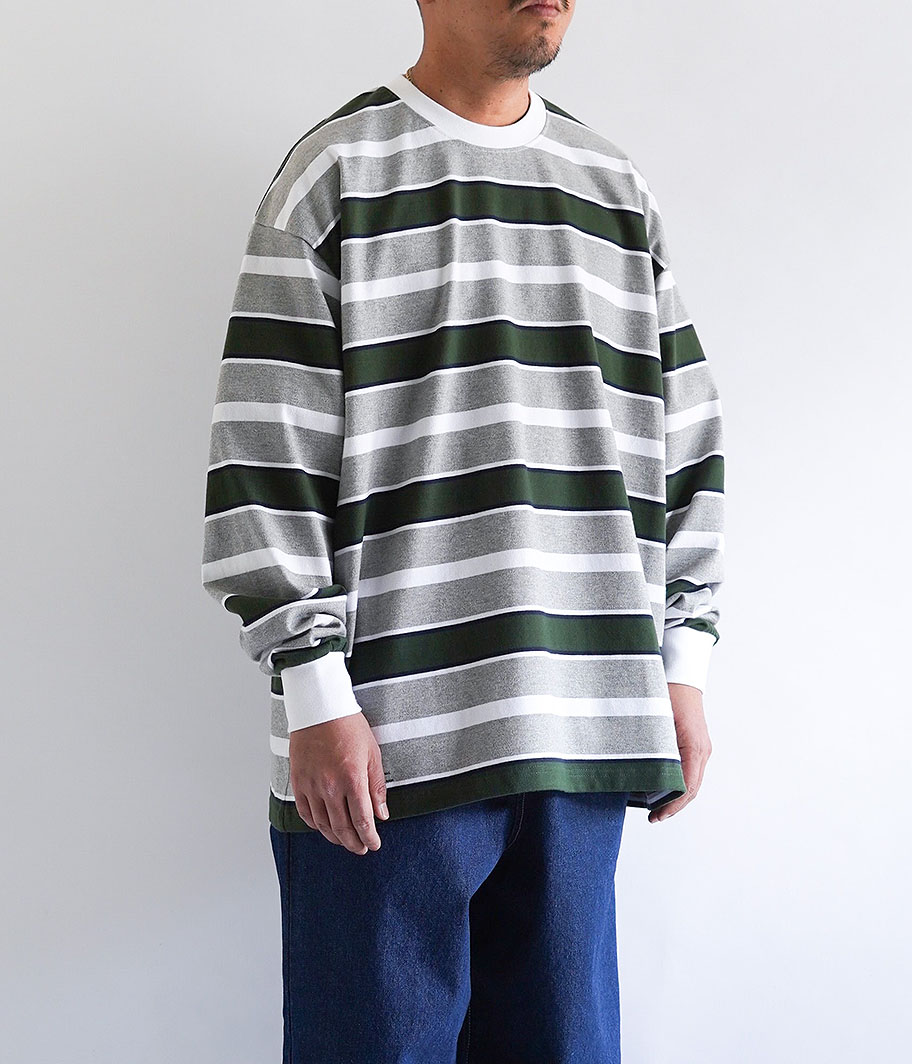 Fresh Service MULTI BORDER L/S TEE [GRAY] - Fresh Service