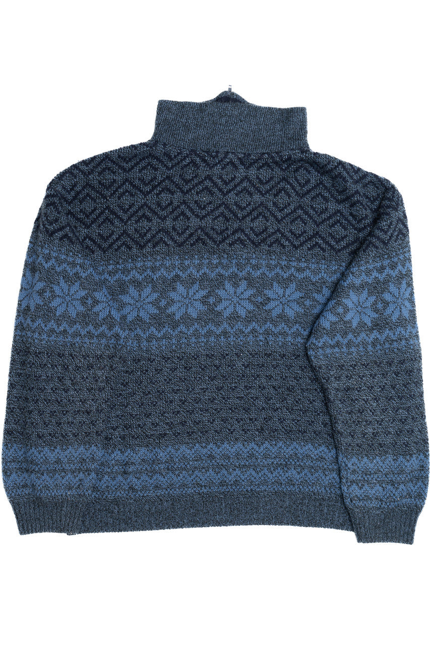 Vintage Basic-Line Quarter Zip Collar Snowflake Knit 80s Sweater