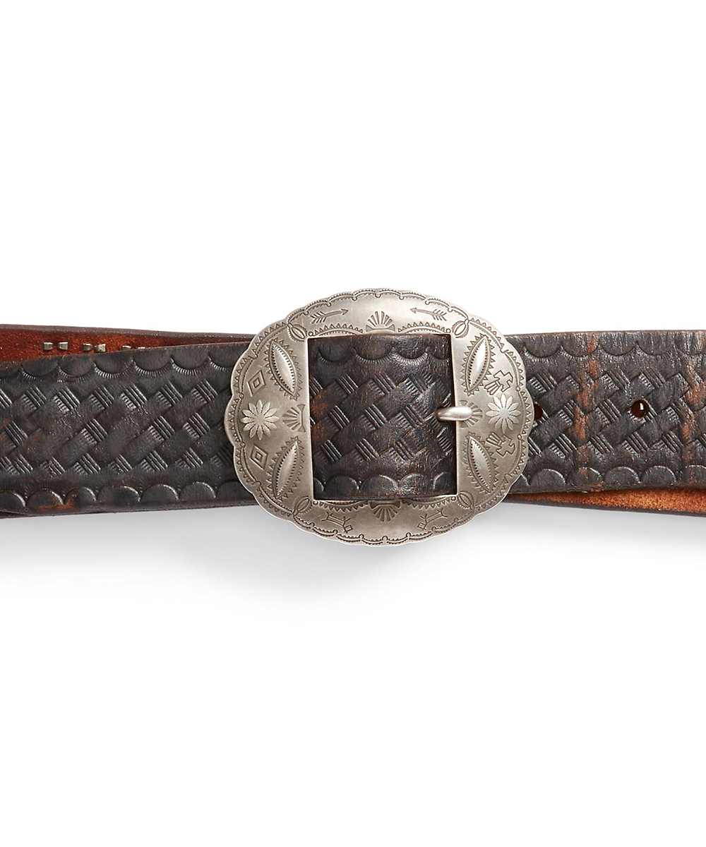 ダブルアールエル イタリア製 スタッズ レザーベルト 34 DOUBLE RL RRL