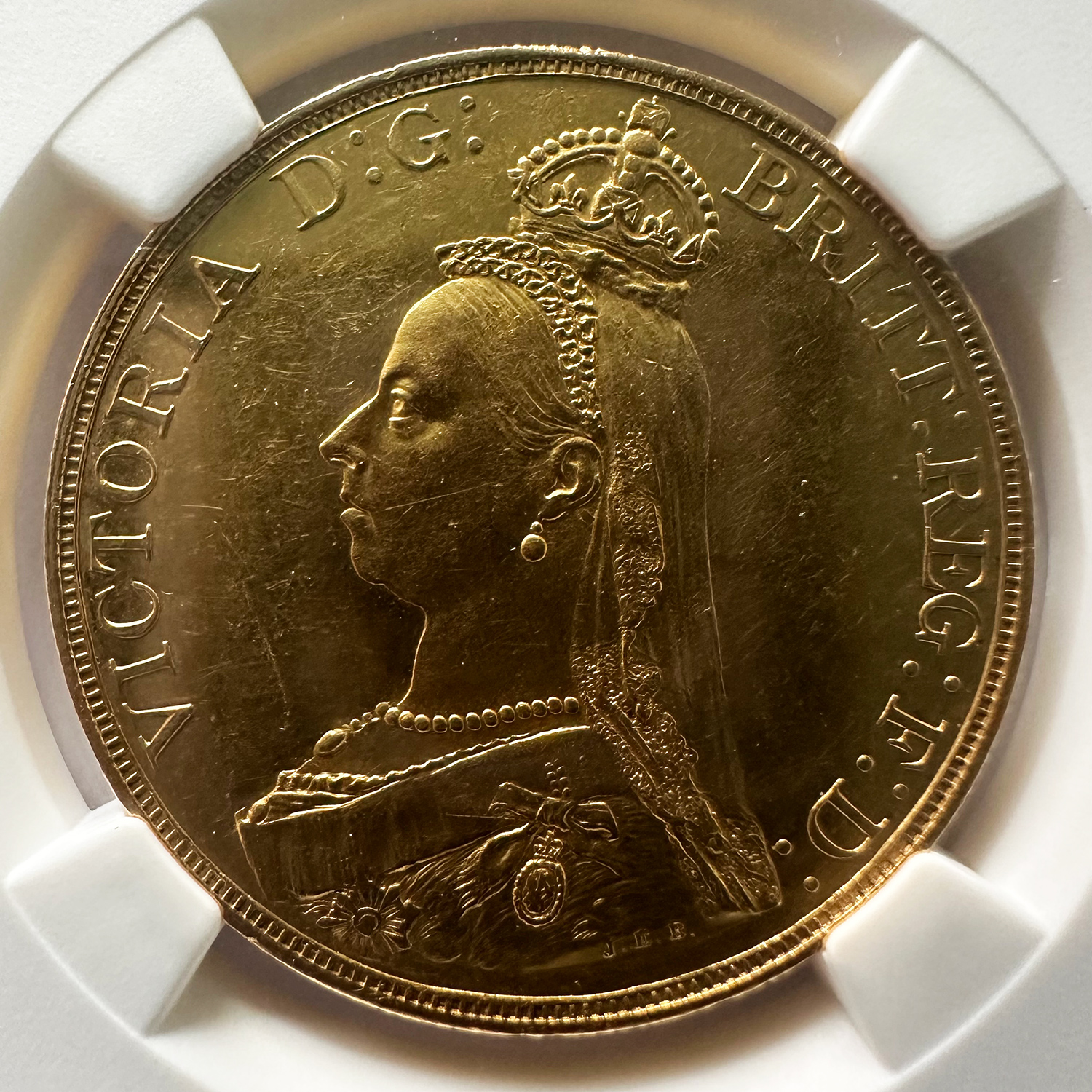 ヴィクトリア ジュビリーヘッド 5ポンド金貨 1887年 NGC AU55