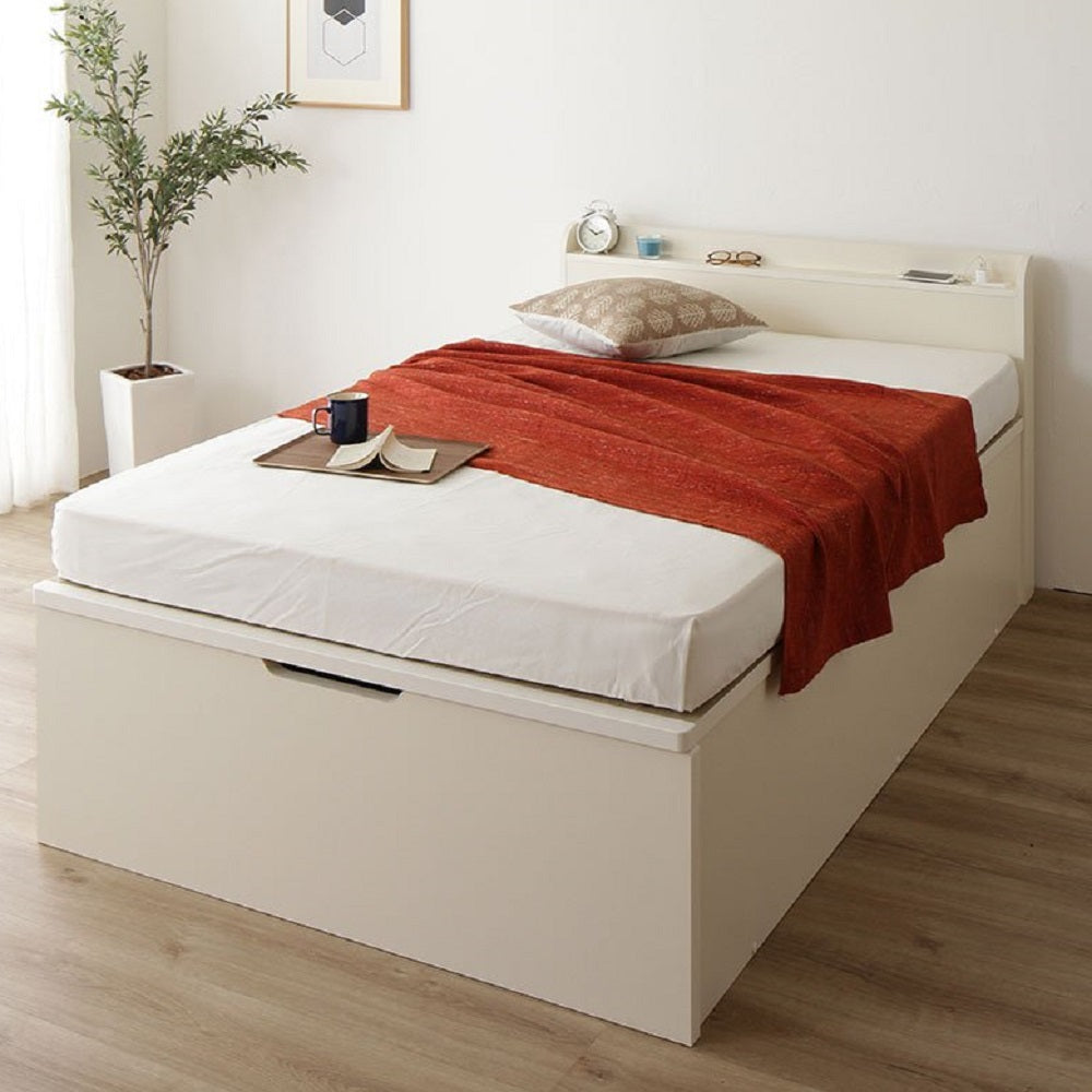 お客様組み立て】日本製 棚付き頑丈ガス圧跳ね上げベッド（縦開き