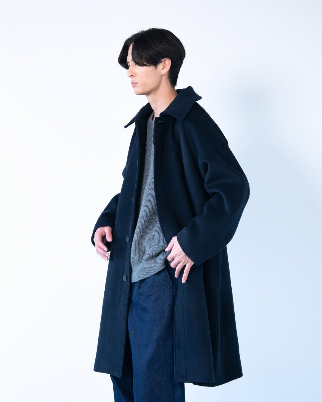 Double Melton Bal Collar Coat -navy-