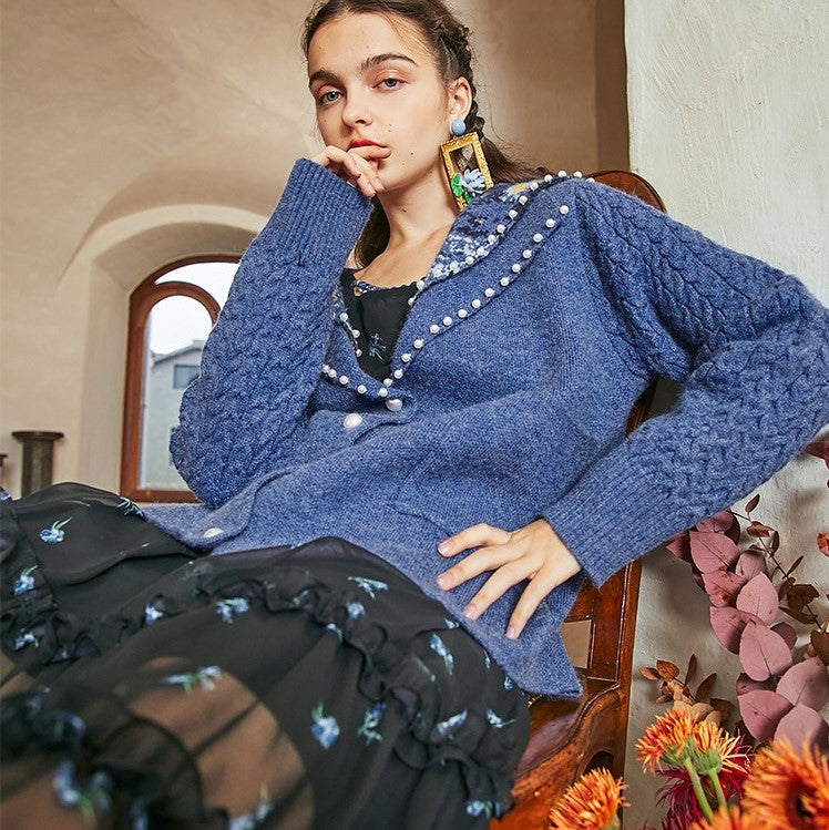 星月夜と花瓶の向日葵のセーターカーディガン – remulia