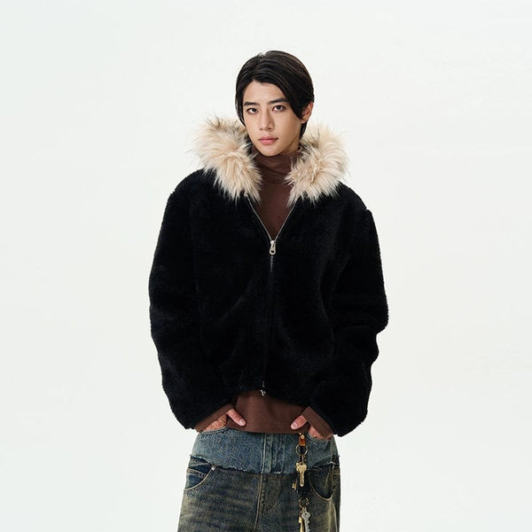 RT No. 12218 BLACK FUR ZIP-UP HOODIE – REALTAKAI