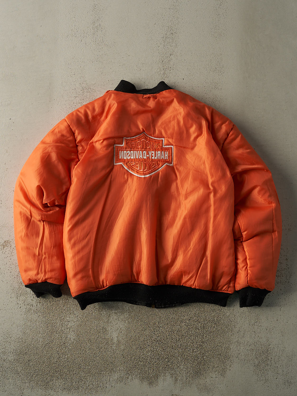 Vintage 90s Black & Orange Reversible Harley Davidson Embroidered