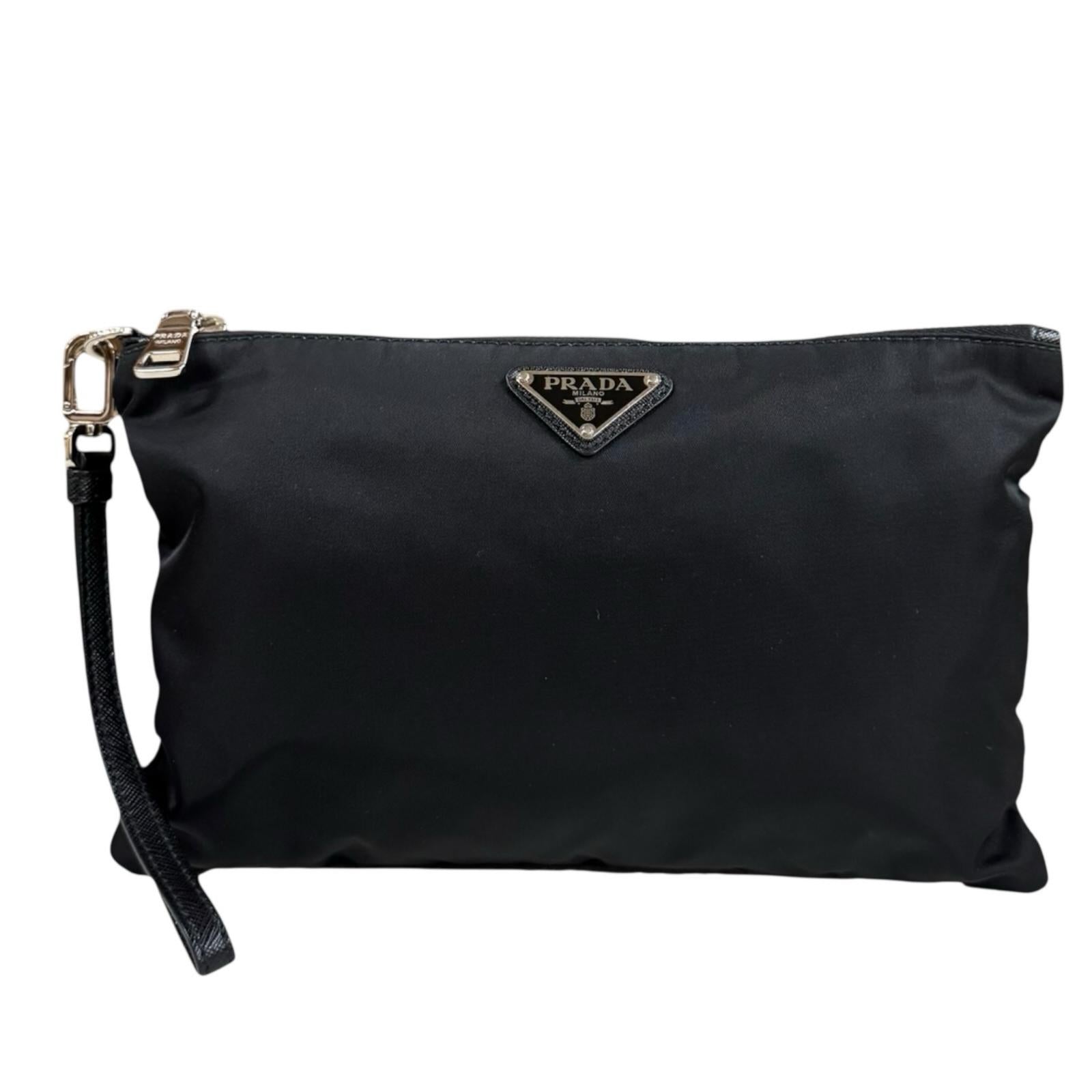 PRADA プラダ クラッチバッグ リナイロン ブラック メンズ 中古