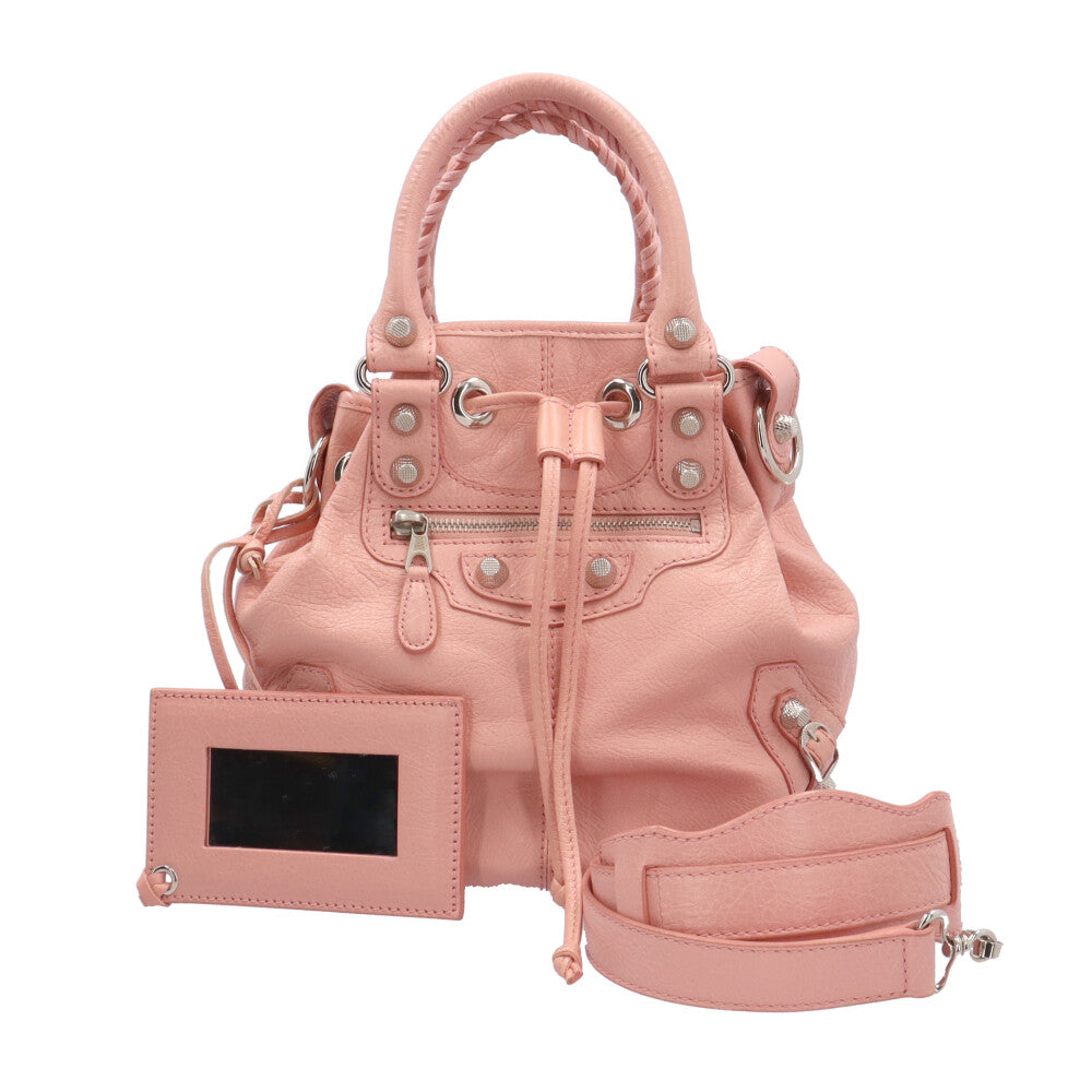 BALENCIAGA Balenciaga Mini Pompong Shoulder Bag Leather Pink